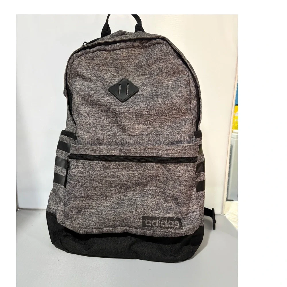 Adidas Grey Heathered 3-Stripe Backpack‎ Mens School Gym Bag